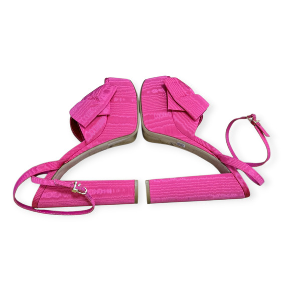 Larroude (Larroudé) Elle Platform Sandal Pink Magenta Fabric Heels Pumps Size 8 - Picture 6 of 10